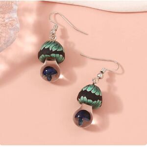 New! Adorable Blue Mushroom Acrylic Dangle Earrings!